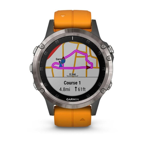 Смарт Часы Garmin Fenix 5 Plus Sapphire Titanium / Solar Flare Orange Band в рассрочку без первоначального взноса и переплат