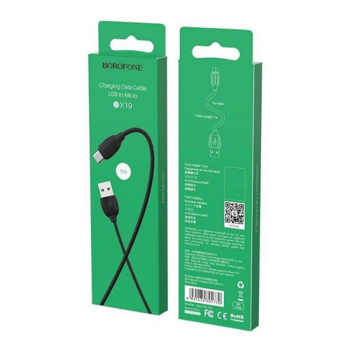 Кабель USB - MicroUSB/ Borofone BX19 / 1M / Черный в рассрочку без первоначального взноса и переплат